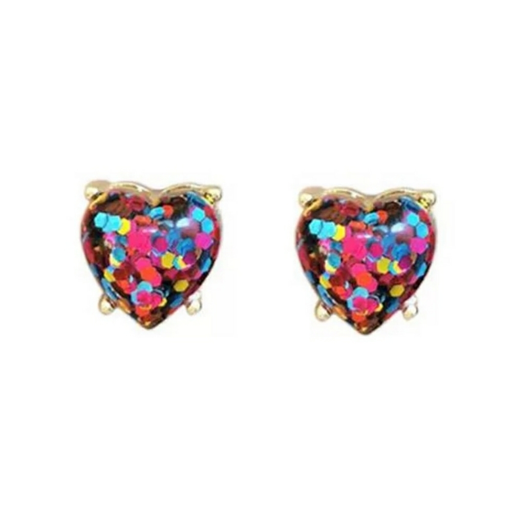 HEART GLITTER STUD EARRINGS - Picture 2 of 2